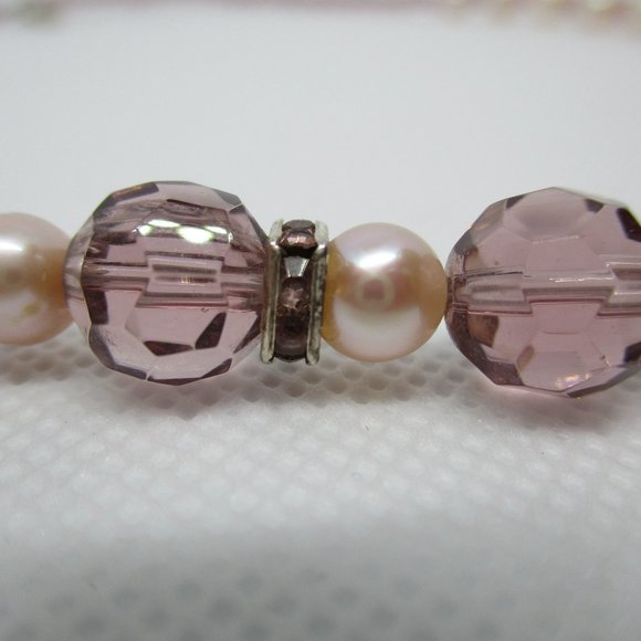 Genuine Freshwater PEARLS Purple CRYSTALS STERLING Silver Necklace Genuine Pearl - Picture 8 of 10